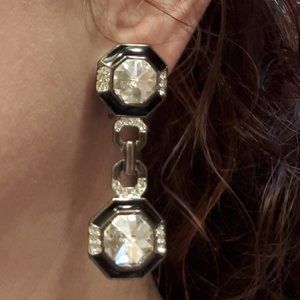 Vintage Cache Black Rhinestone Clip On Earrings